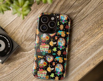 Custodia rigida per telefono con famiglia di cani in stile tatuaggio, iPhone 13, iPhone 12, iPhone 12 Pro, iPhone 11 Pro, iPhone Xr, iPhone 8, Samsung, custodia Pixel, Boho