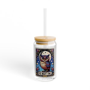 Night Owl Tarot Card 16oz glazen blikje, glazen beker met rietje, Libby cup, Libbey cup, ijskoffie cup, Moederdag cadeau, vriend cadeau, nachtelijk
