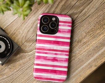 Pink Stripes Tough Case, iPhone 13, iPhone 12, iPhone 12 Pro, iPhone 11 Pro, IPhone 8, Samsung, Samsung Galaxy, Pixel, watercolor stripes