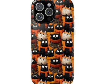Black Cats in Scarves Phone Tough Case, iPhone 13, iPhone 12, iPhone 12 Pro, iPhone 11 Pro, Iphone, Iphone 14, Samsung, Pixel Case,