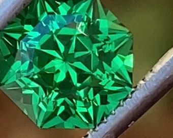 YAG(Yttrium aluminum garnet) 6.87 x 6.87 x 5.07 mm, 2.30 carats, custom design octagon. Emerald/tsavorite green. Precision cut