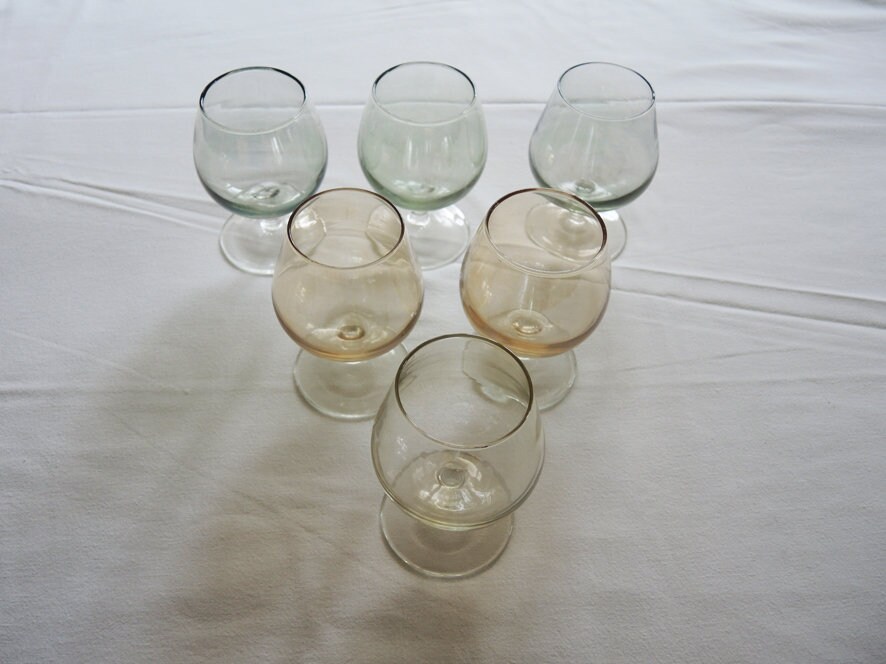 6 Antique French Coloured Cognac Glasses