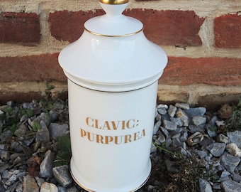 Antique French Limoges Porcelain Apothecary Pot "Clavic Purpurea