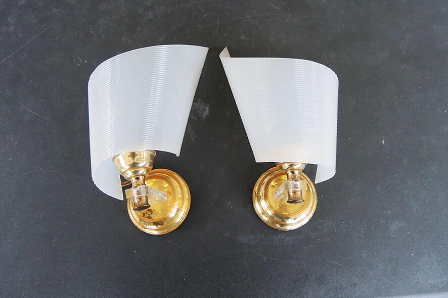 2 Antique French 50's Brass Wall Lights