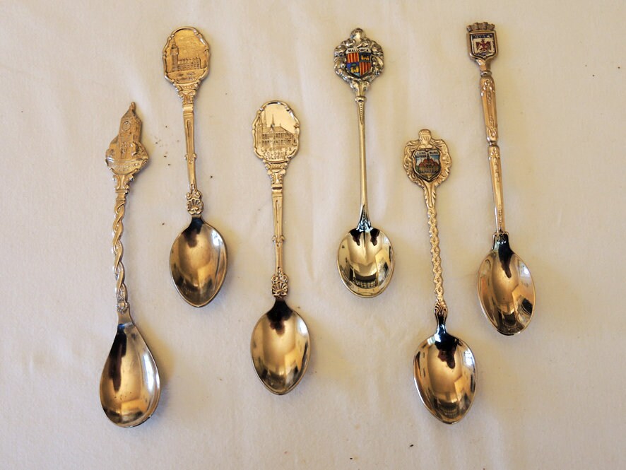 6 Antique Souvenir Teaspoons