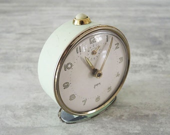 Antique French Pistachio Green JAPY Wind-Up Alarm Clock
