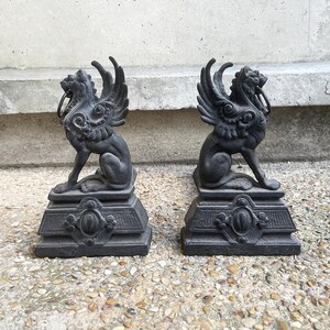 Vintage French Cast Iron Griffon Fire-Dogs