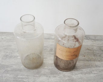 2 Antique French Clear Glass Apothecary Jars/ Bottle