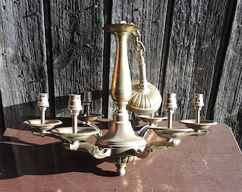 Antique French Brass or Bronze 6-Arm Chandelier