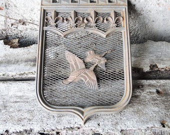 Vintage French Heraldic Brass & Cast Iron Ventilation Grill