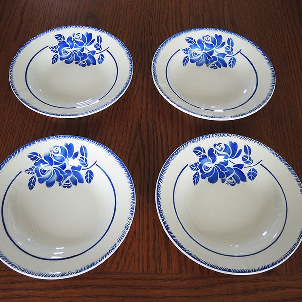 4 Antique French Badonviller Ceramic Plates