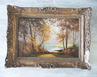 Peinture à l'huile sur bois ancienne signée et encadrée, France