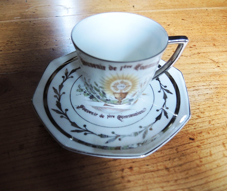 Antique First Communion Porcelain Cup & Saucer