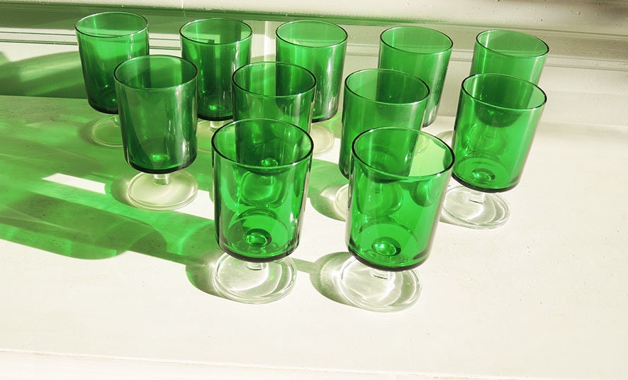 6 Antique Français Green Luminarc Wine - Verres Apéritifs