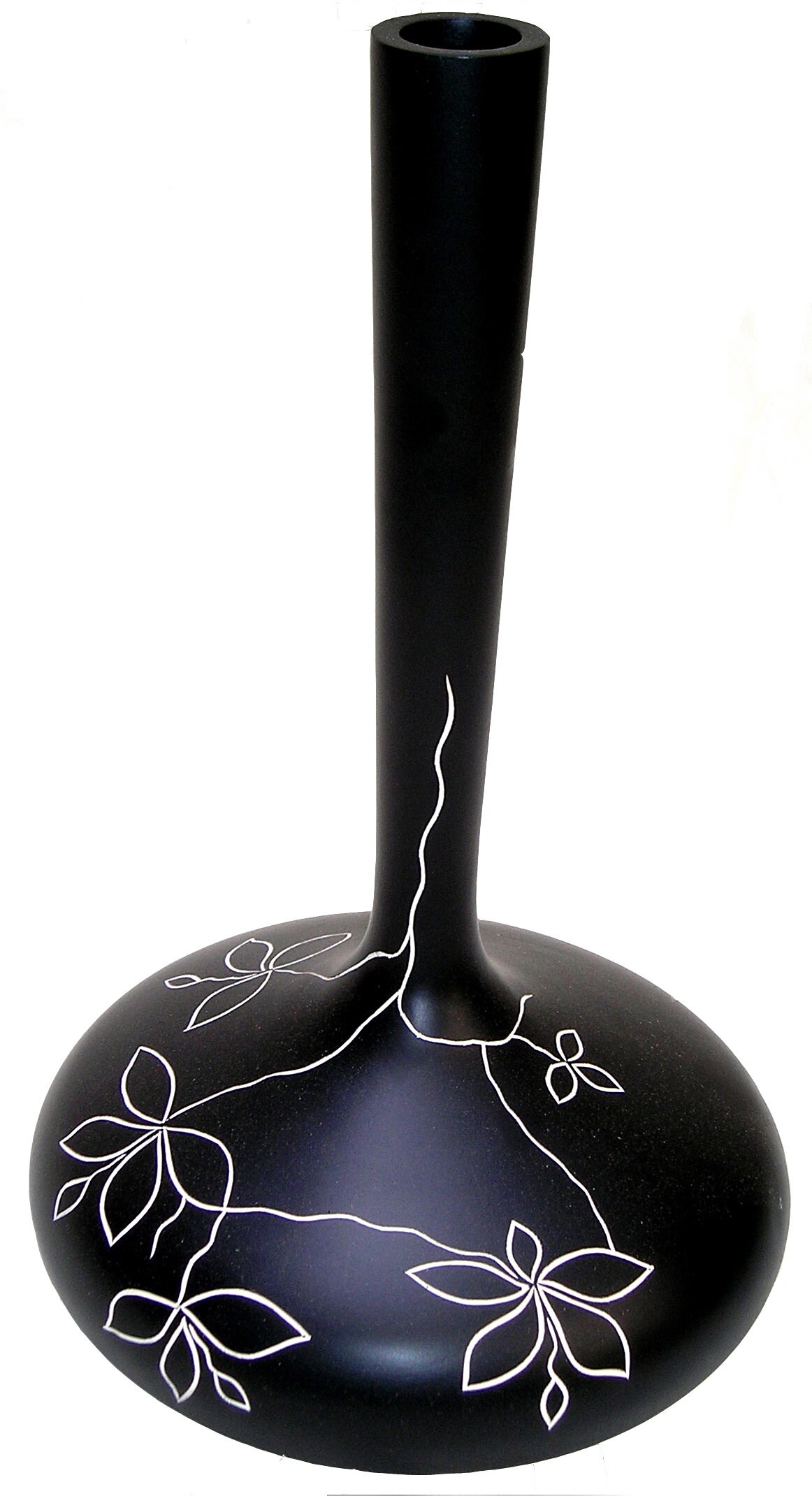 Vase Exotique Sculpté en Bois de Manguier Noir Jardin