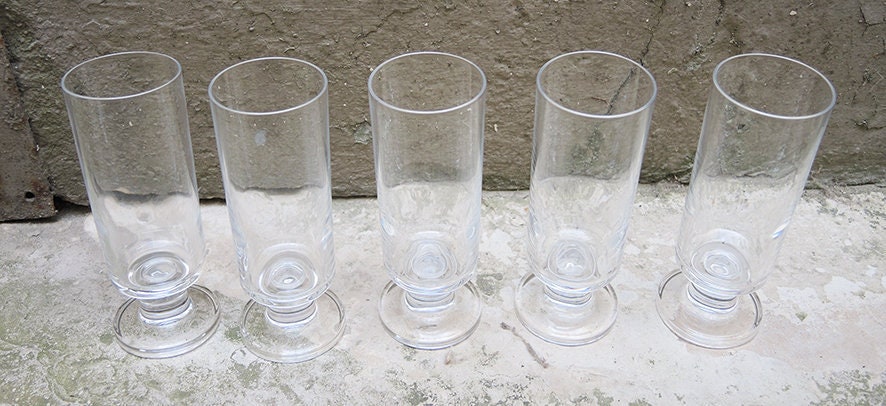 Set Of 5 Antique French Transparent Soda Glasses - Luminarc France