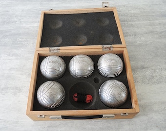 Ensemble Français Antique de 5 Boules de Pétanque OBUS en Acier Inoxydable