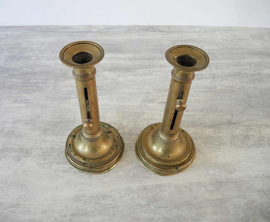 2 Antique French Brass Candle Holders Etsy