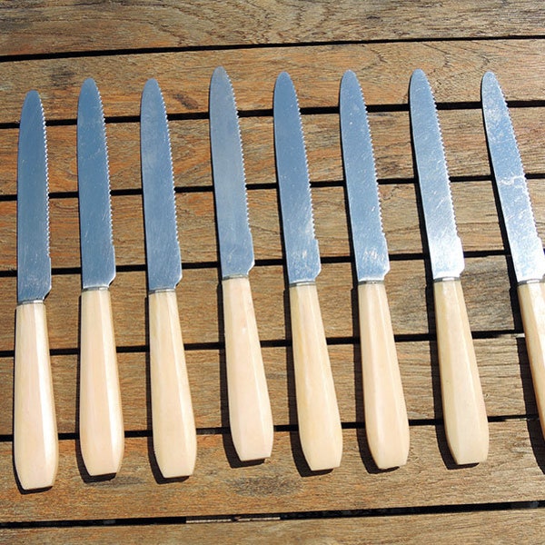 8 Antique French Bakelite / Stainless Steel Dinner Knives