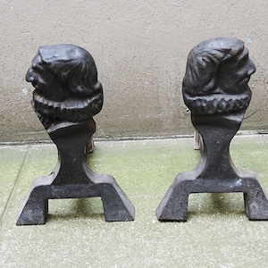 Antique French Cast Iron Male Profile Fire-Dogs