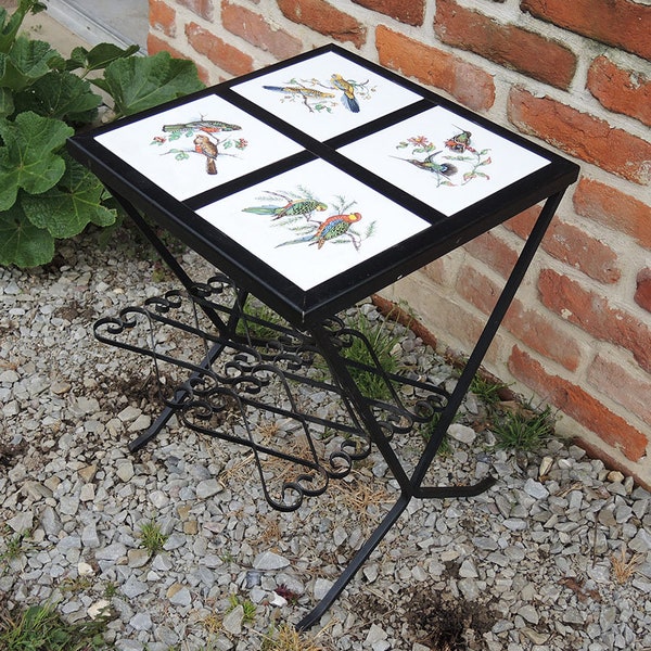 Antique French Wrought Iron & Earthenware Table – Bird Décor