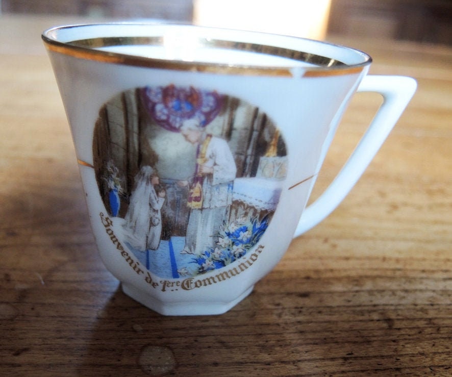 Antique French Porcelain Cup Souvenirs Of First Holy Communion