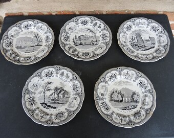 5 Antique French GIEN  Plates - British Monuments