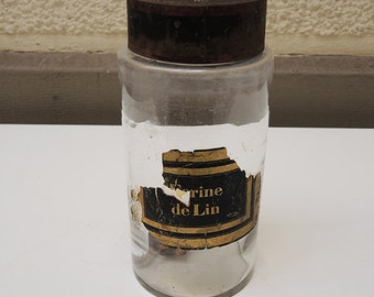 Antique French Pharmacy Jar / Apothecary Bottle : Flax Flour