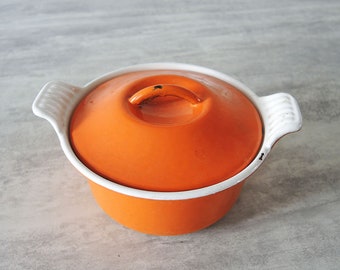 Antique Small French LE CREUSET Orange Enamelled Cast Iron Pot