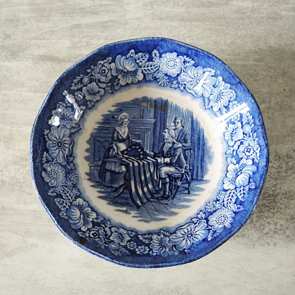 Antique English BETSY ROSS Liberty Blue Bowl