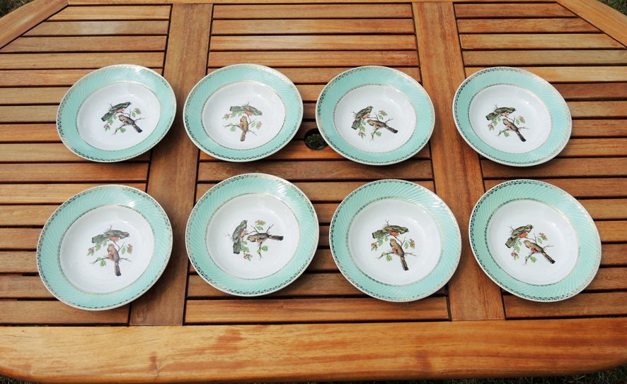 Ancien Français Grand Bol en Céramique Badonviller avec Motif Oiseau