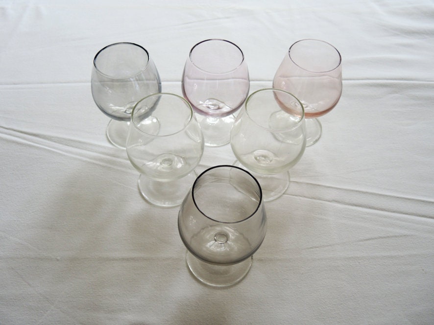 6 Antique French Coloured Cognac Glasses