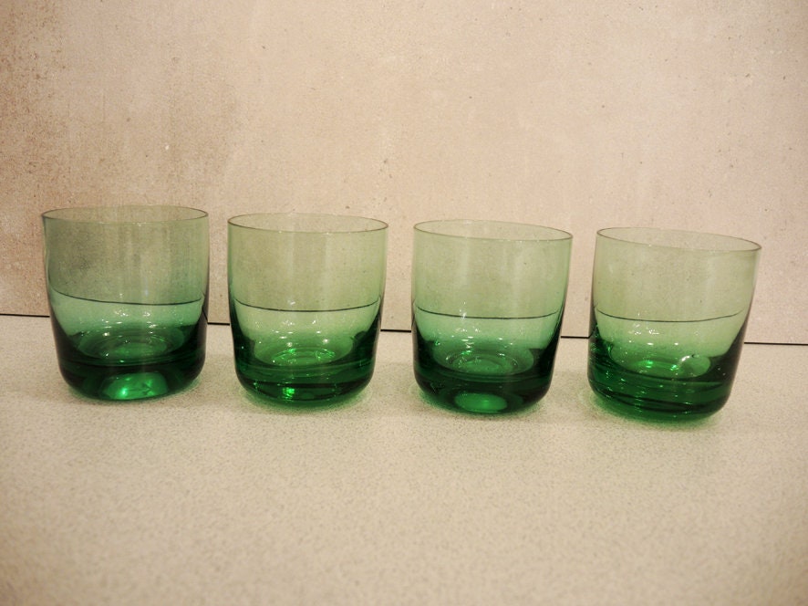 4 Antique French Green Glass Goblets