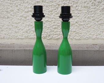 2 Vintage French Green Wooden Philippe Capelle Lampe Bases