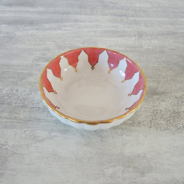 Antique Pillivuyt Porcelain Bowl with Pink & Gold Décor