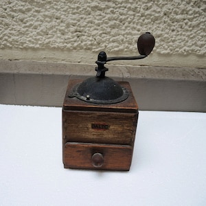 Antique French Wood & Metal DALTO Coffee Grinder