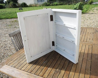 Antique French Wooden Key Closet with Mirrored Door