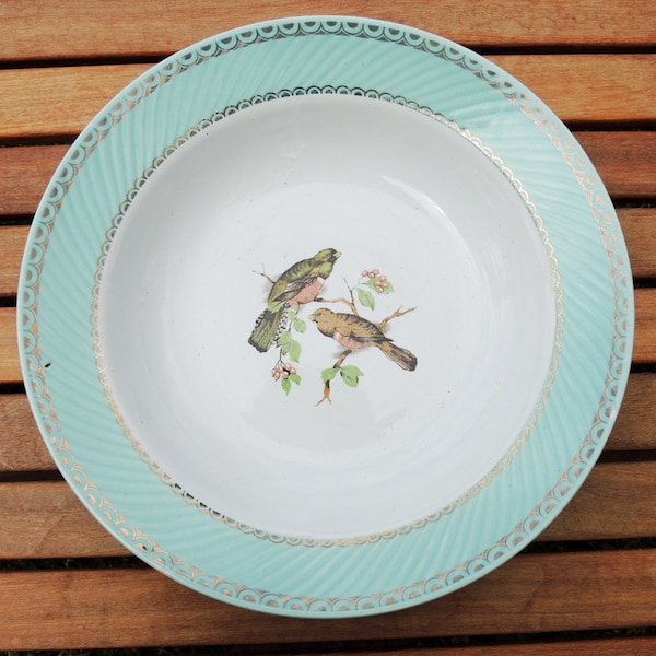 Antique French BADONVILLER Ceramic Soup Bowl with Bird Motif