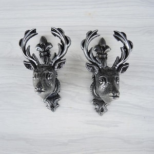 2 Vintage Silber Hirsch Türknöpfe