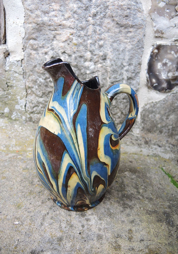 Antique French Marbled Ceramic Jug