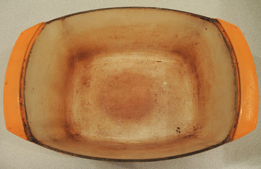 Pot en Fonte Émaillée Orange Français Antique Raymon Loewy Pour Le Creuset