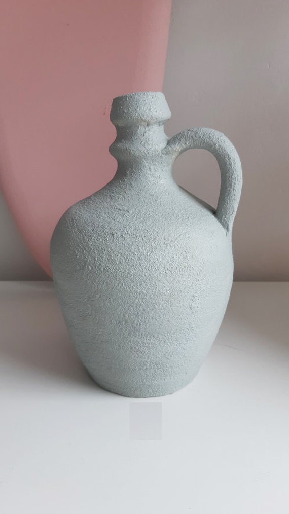 Pichet de Carafe Gris Pastel Antique Français avec Effet Terre Cuite