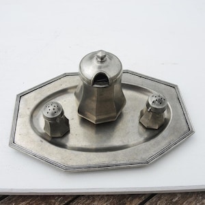 Vintage French "Etains du Manoir "Pewter Condiment Set"