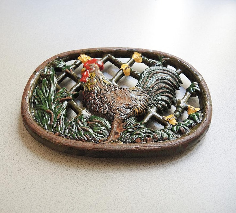 Vintage French Cast Iron Trivet With Coq Decor - Etsy