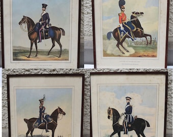 4 Antique English Framed Lithographs Of English Officers
