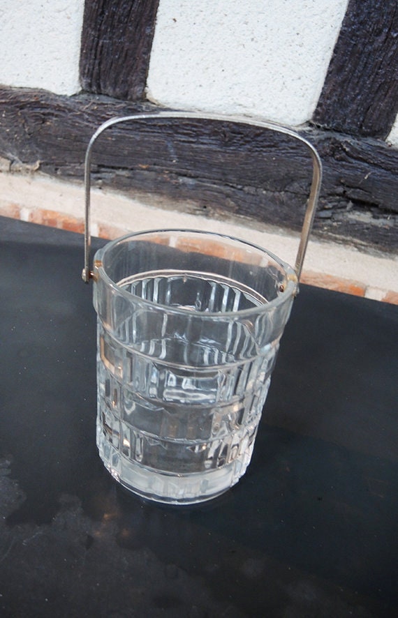 Antique French Ice Bucket in Cut Glass & Chrome