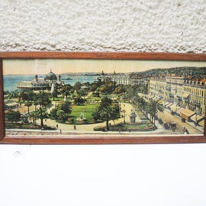 Fotografia panorâmica francesa antiga colorida à mão do Jardin Albert 1er - Nice