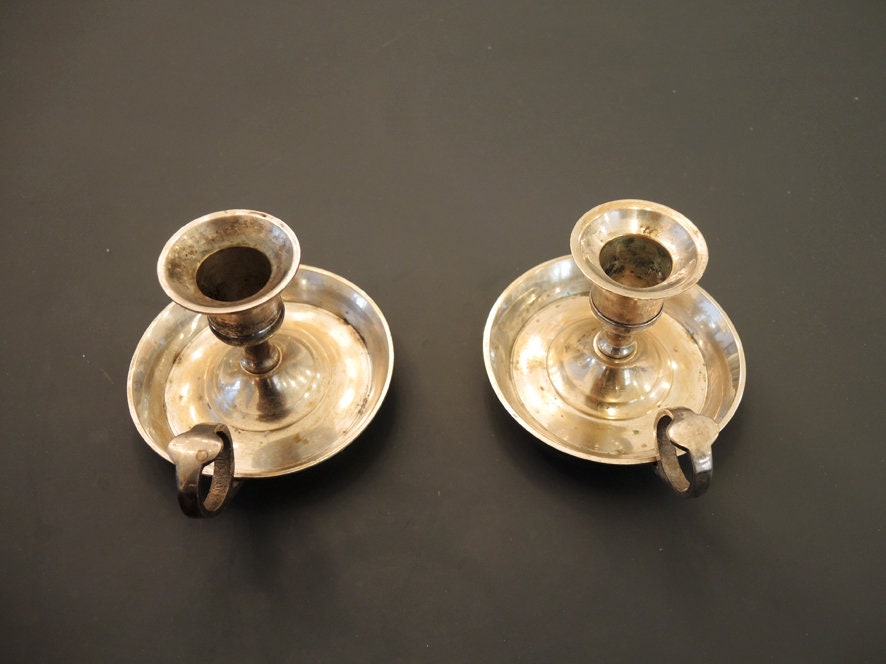 2 Antique French Thumbstick' Candlesticks