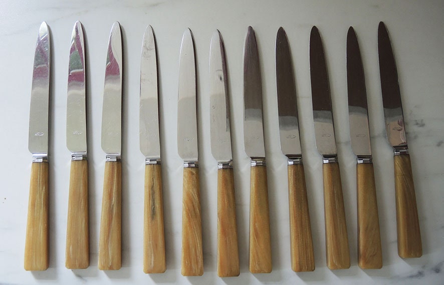11 Antique French Bakelite & Stainless Steel Dinner Knives