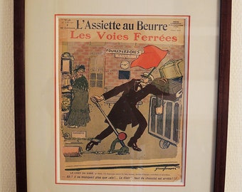 Antique French Framed Print : L’Assiette Au Beurre The Railroads